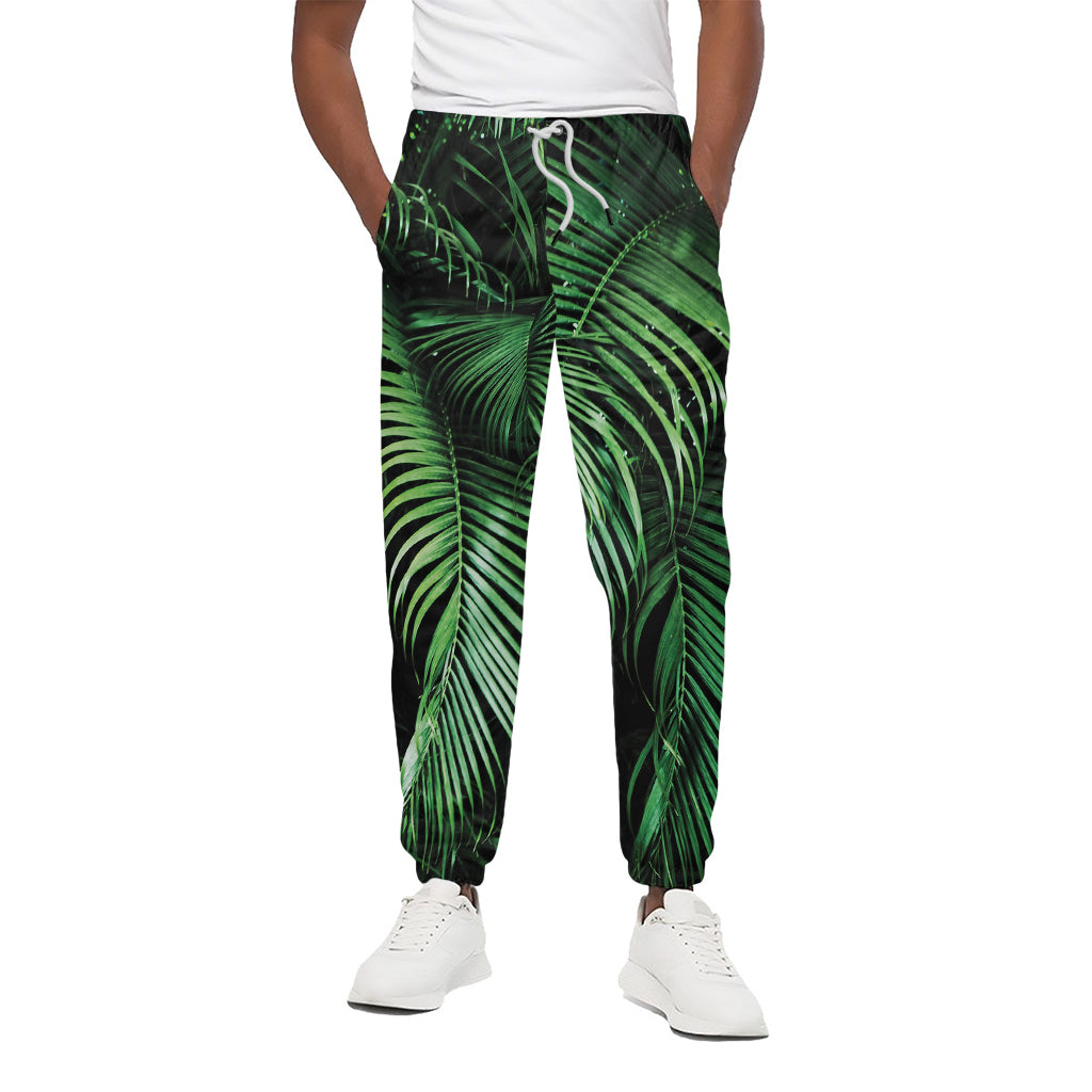 Tropical Palm Leaf Print Cotton Pants