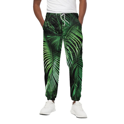 Tropical Palm Leaf Print Cotton Pants