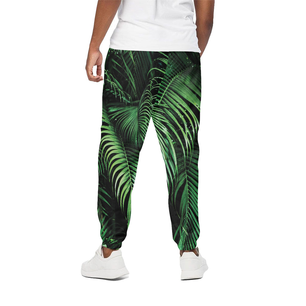 Tropical Palm Leaf Print Cotton Pants