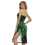 Tropical Palm Leaf Print Cross Back Cami Dress