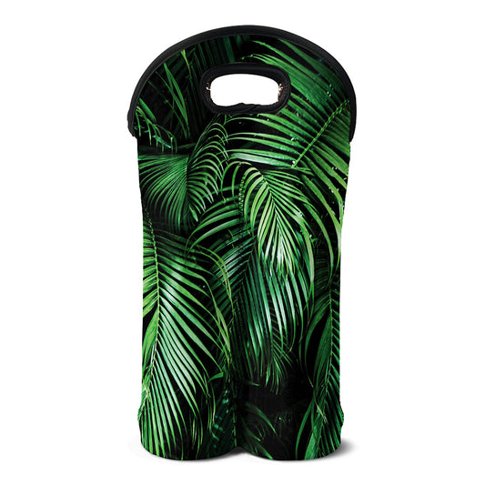 Tropical Palm Leaf Print Double Neoprene Wine Tote