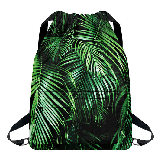 Tropical Palm Leaf Print Drawstring Backpack