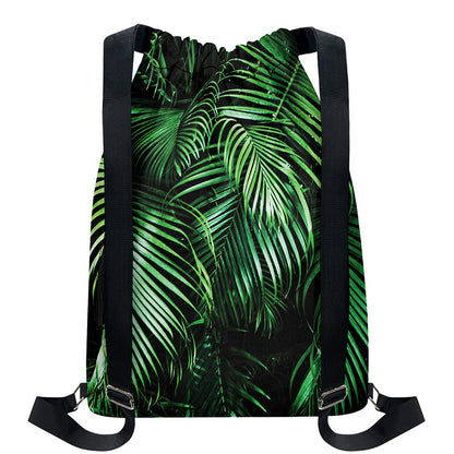 Tropical Palm Leaf Print Drawstring Backpack