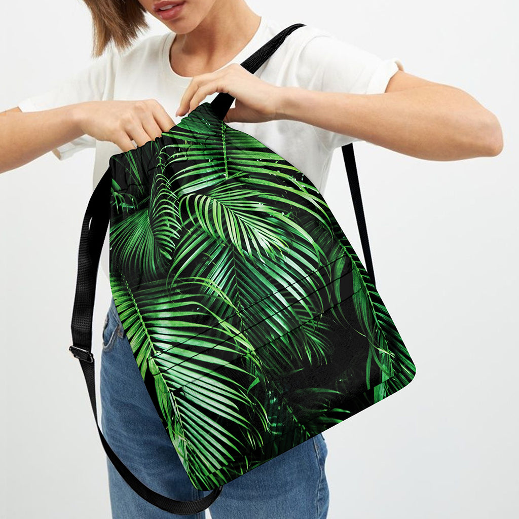 Tropical Palm Leaf Print Drawstring Backpack