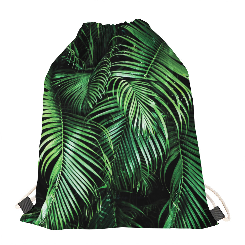 Tropical Palm Leaf Print Drawstring Bag