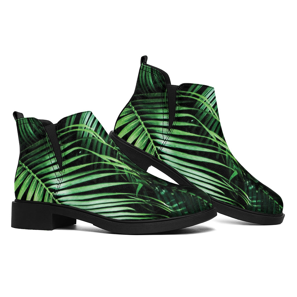 Tropical Palm Leaf Print Flat Ankle Boots
