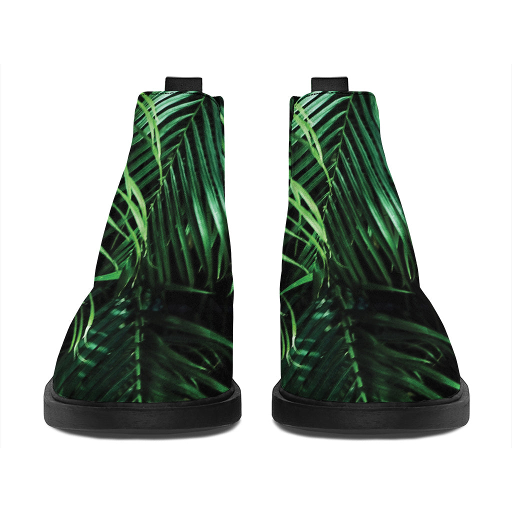 Tropical Palm Leaf Print Flat Ankle Boots