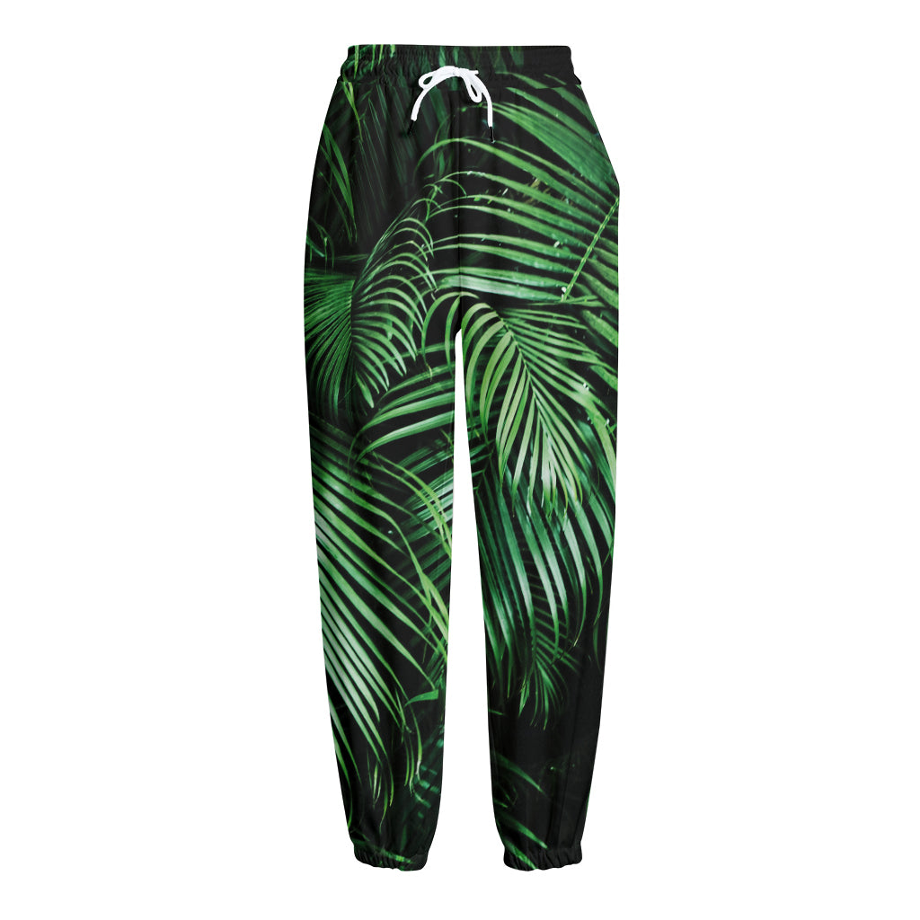 Tropical Palm Leaf Print Fleece Lined Knit Pants