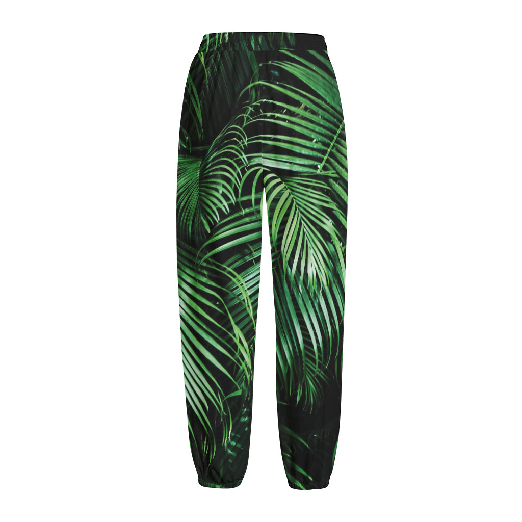 Tropical Palm Leaf Print Fleece Lined Knit Pants