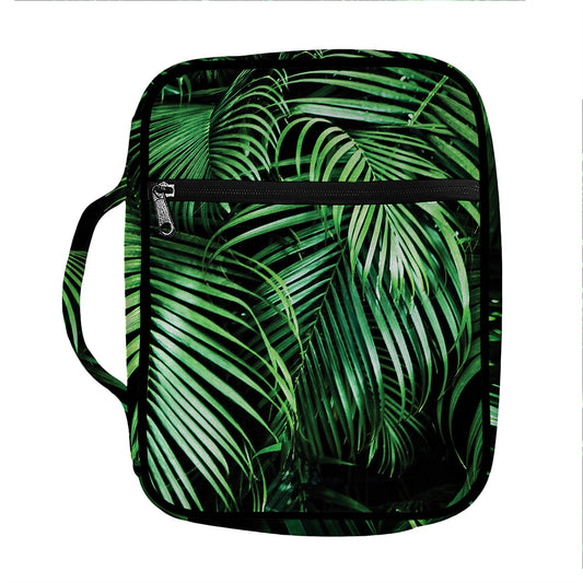 Tropical Palm Leaf Print Front Pocket Bible Bag