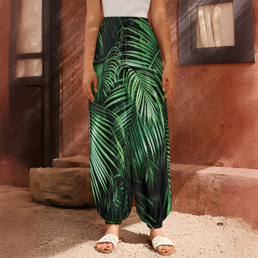 Tropical Palm Leaf Print Harem Pants