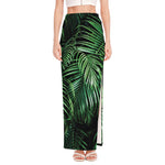Tropical Palm Leaf Print High Slit Maxi Skirt