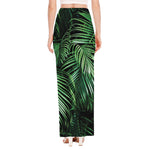 Tropical Palm Leaf Print High Slit Maxi Skirt