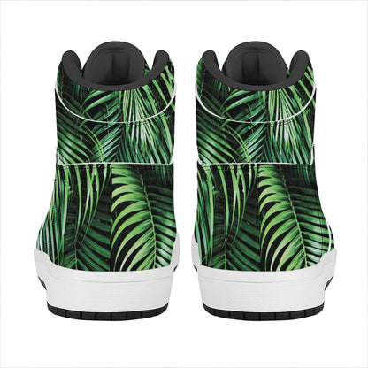 Tropical Palm Leaf Print High Top Leather Sneakers