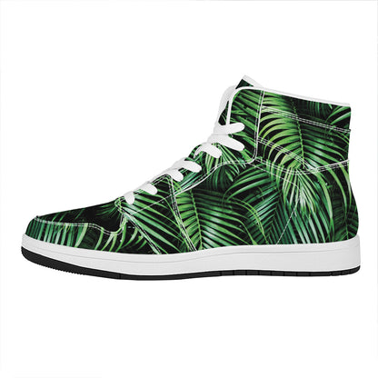 Tropical Palm Leaf Print High Top Leather Sneakers