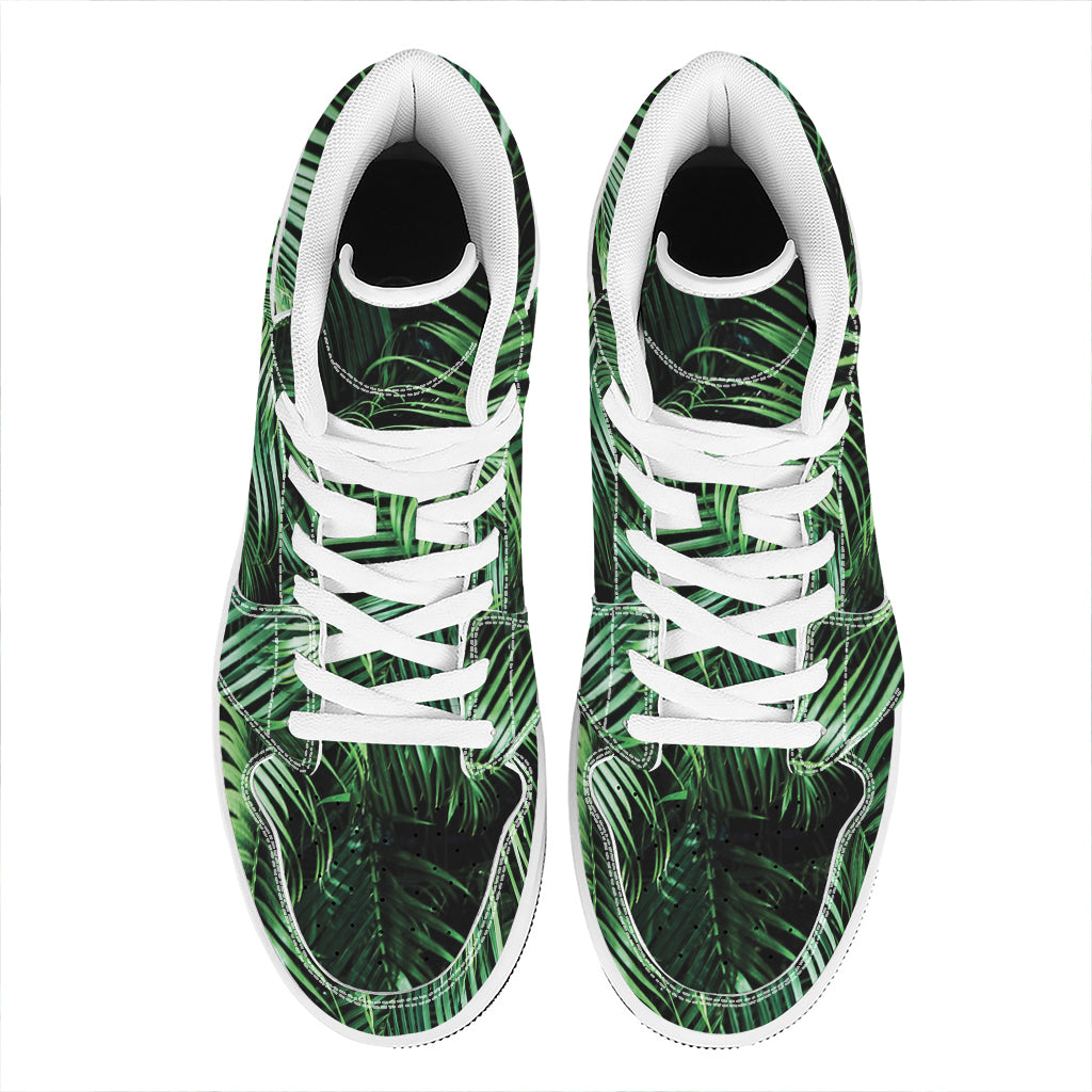 Tropical Palm Leaf Print High Top Leather Sneakers