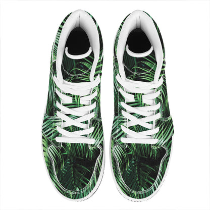 Tropical Palm Leaf Print High Top Leather Sneakers