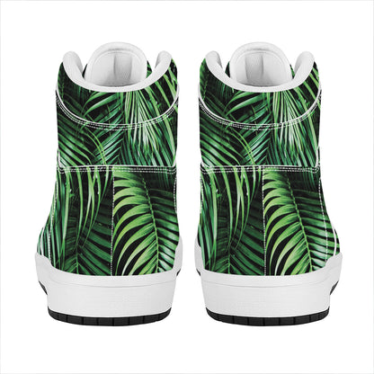 Tropical Palm Leaf Print High Top Leather Sneakers