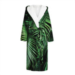 Tropical Palm Leaf Print Hooded Bathrobe