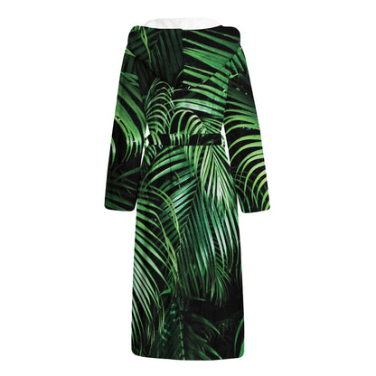 Tropical Palm Leaf Print Hooded Bathrobe