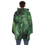Tropical Palm Leaf Print Hoodie Blanket