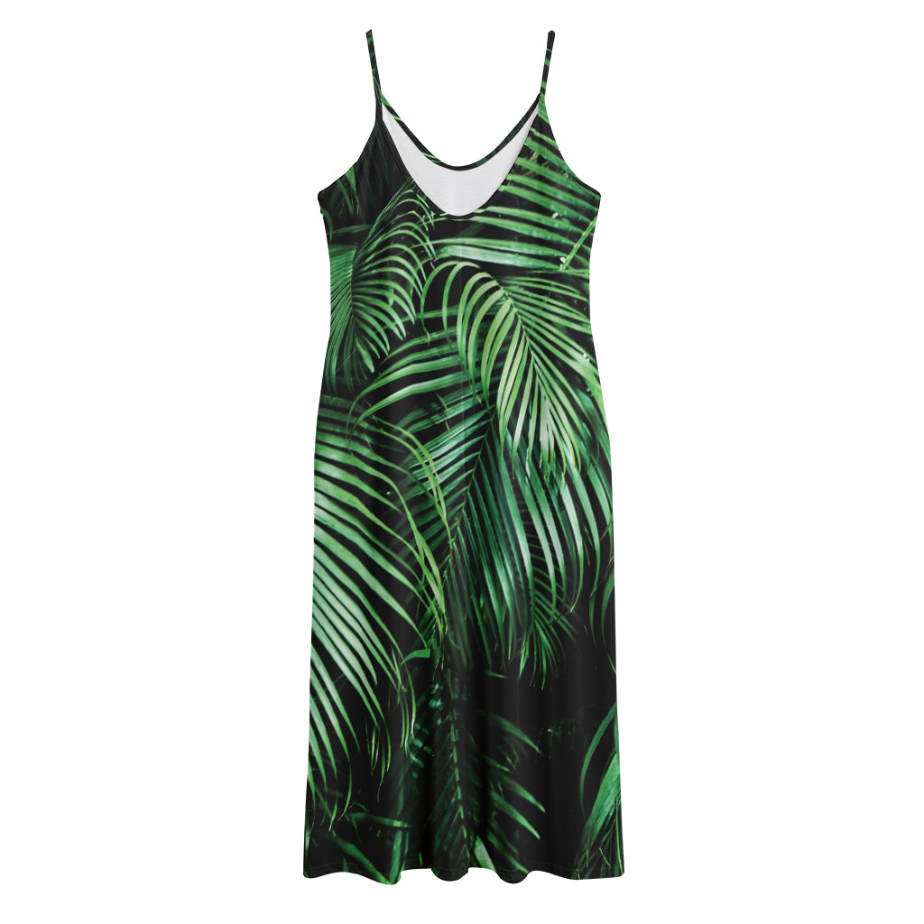 Tropical Palm Leaf Print Jersey Midi Cami Dress