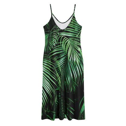 Tropical Palm Leaf Print Jersey Midi Cami Dress