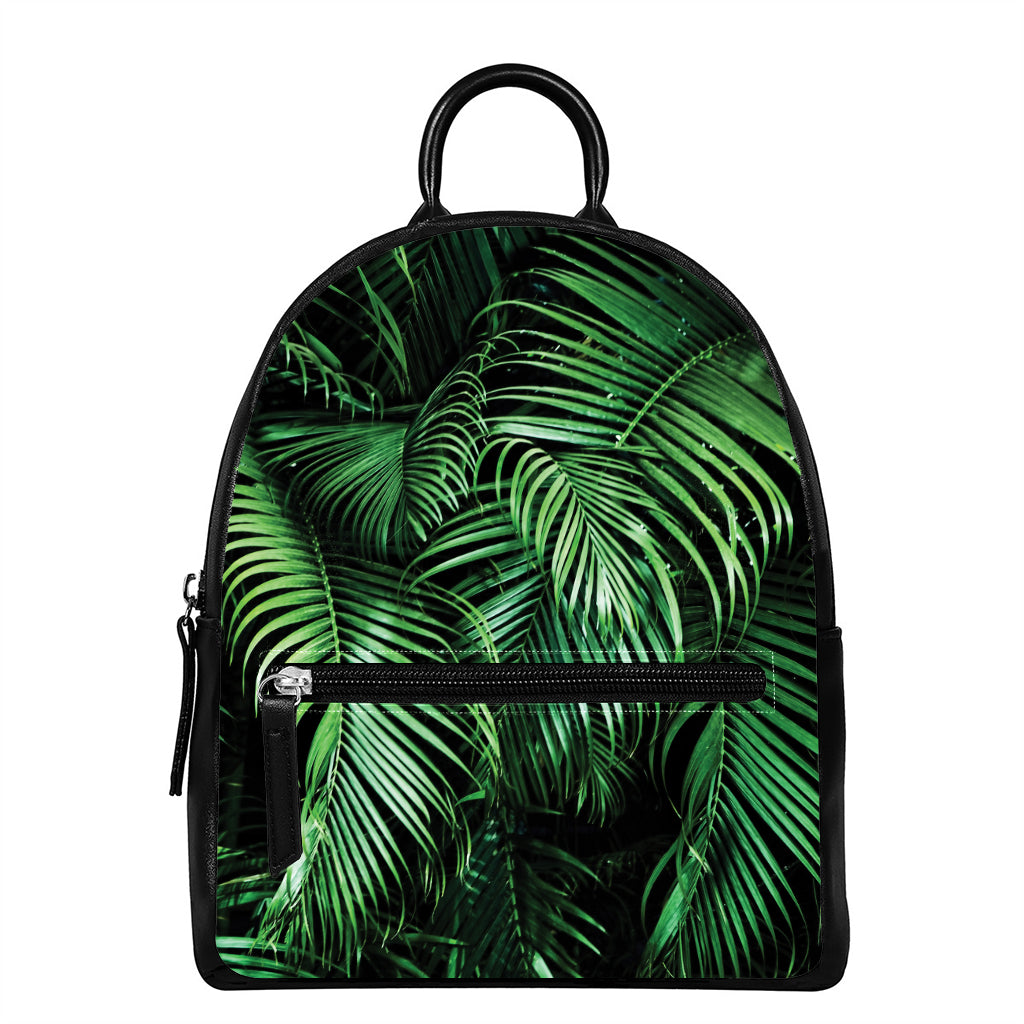 Tropical Palm Leaf Print Leather Backpack