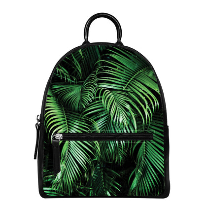 Tropical Palm Leaf Print Leather Backpack