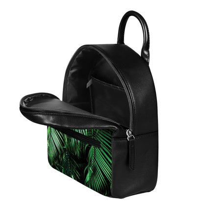 Tropical Palm Leaf Print Leather Backpack