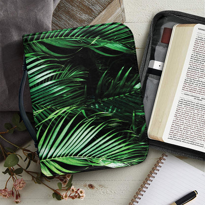 Tropical Palm Leaf Print Leather Bible Cover