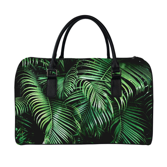 Tropical Palm Leaf Print Leather Duffle Bag