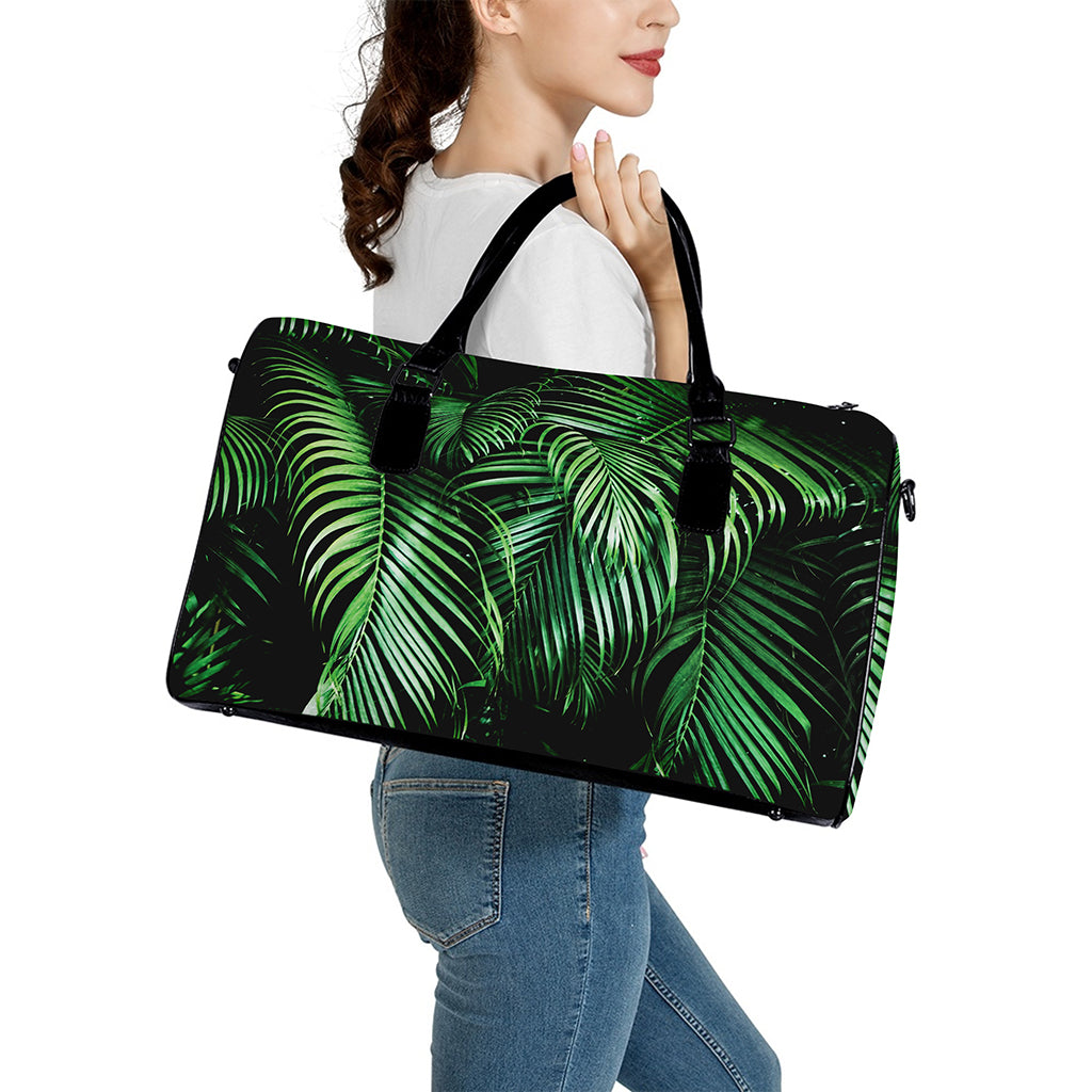Tropical Palm Leaf Print Leather Duffle Bag