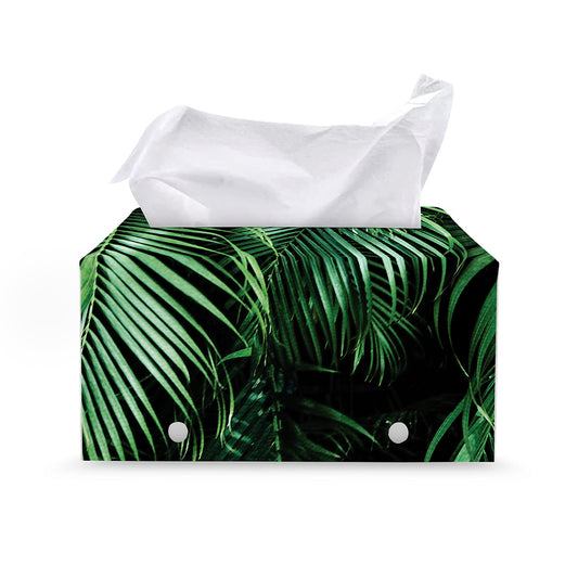 Tropical Palm Leaf Print Leather Tissue Box Cover
