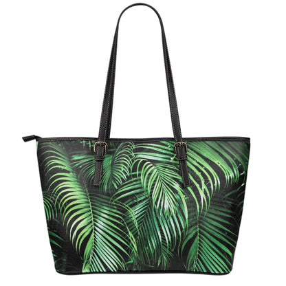 Tropical Palm Leaf Print Leather Tote Bag