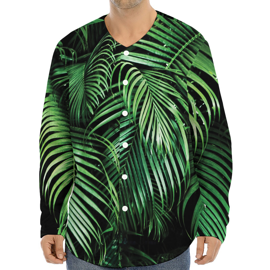 Tropical Palm Leaf Print Long Sleeve Baseball Jersey