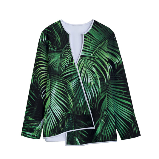 Tropical Palm Leaf Print Long Sleeve Short Coat