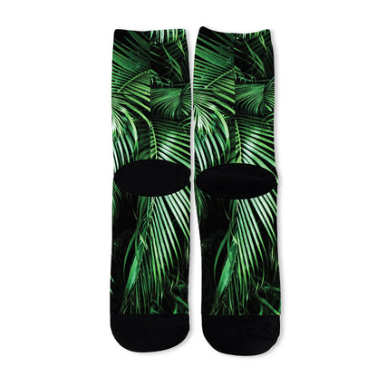 Tropical Palm Leaf Print Long Socks