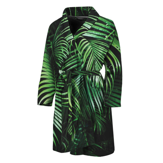 Tropical Palm Leaf Print Men's Bathrobe