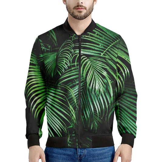 Tropical Palm Leaf Print Men's Bomber Jacket