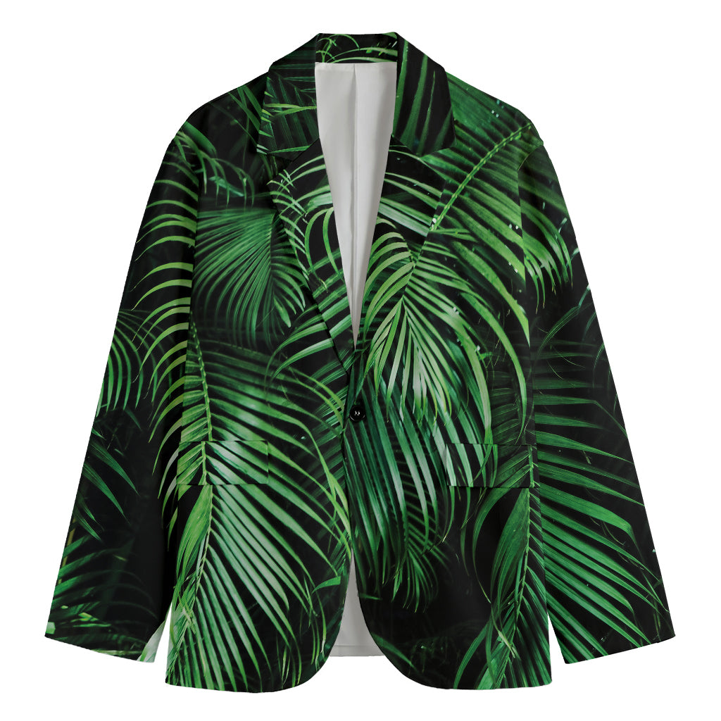 Tropical Palm Leaf Print Men's Cotton Blazer