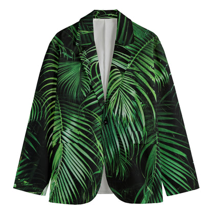 Tropical Palm Leaf Print Men's Cotton Blazer