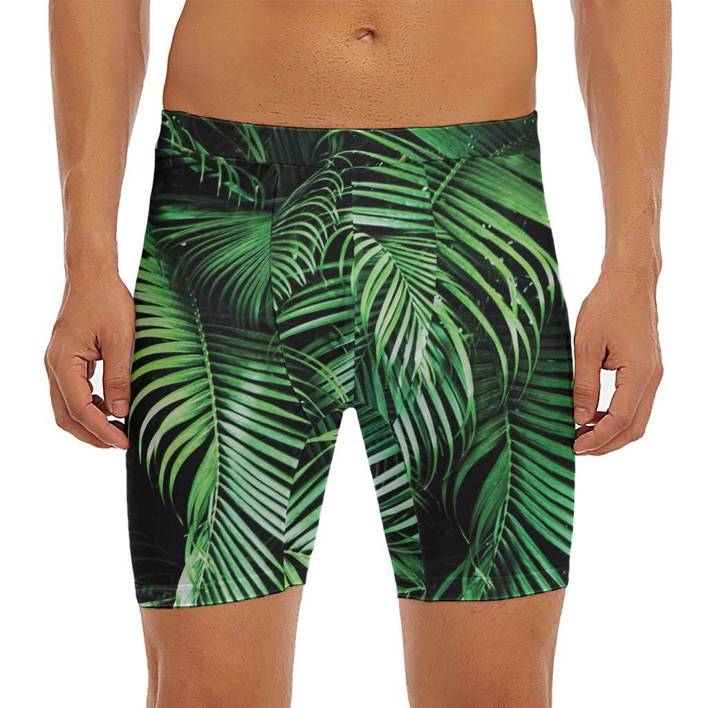 Tropical Palm Leaf Print Men's Long Boxer Briefs