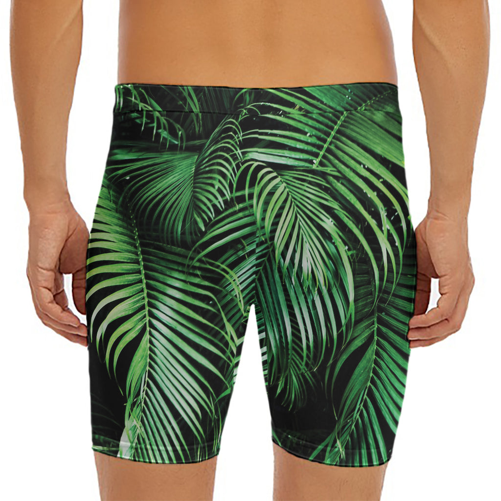 Tropical Palm Leaf Print Men's Long Boxer Briefs