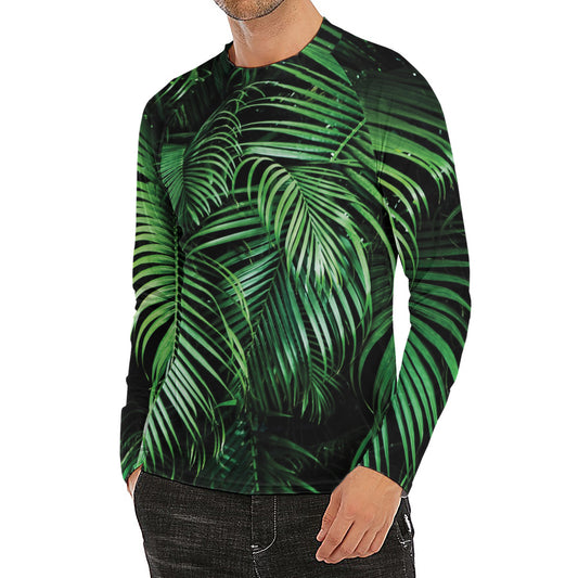 Tropical Palm Leaf Print Men's Long Sleeve Rash Guard