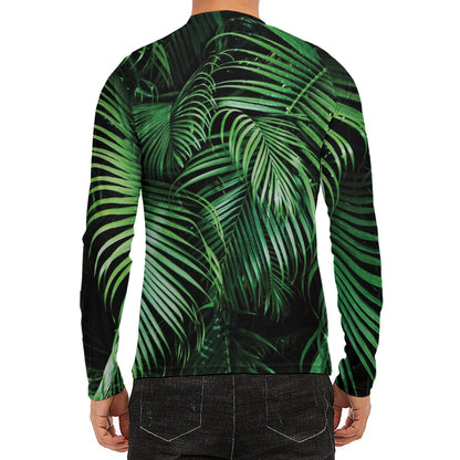 Tropical Palm Leaf Print Men's Long Sleeve Rash Guard