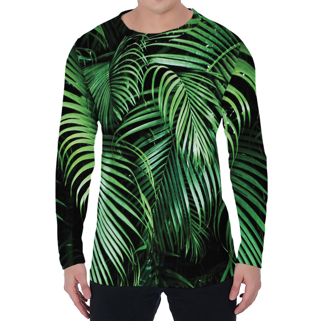 Tropical Palm Leaf Print Men's Long Sleeve T-Shirt