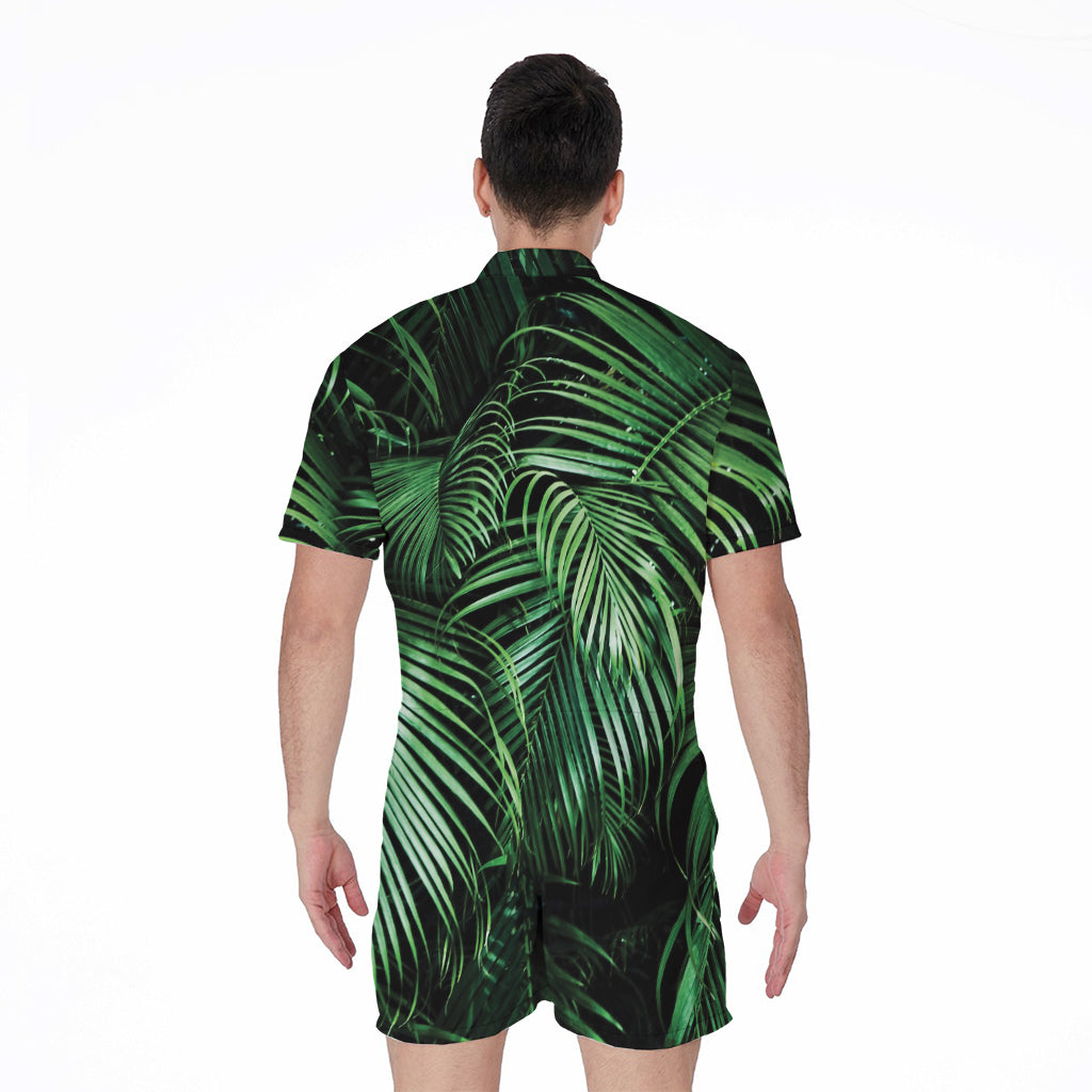 Tropical Palm Leaf Print Men's Rompers