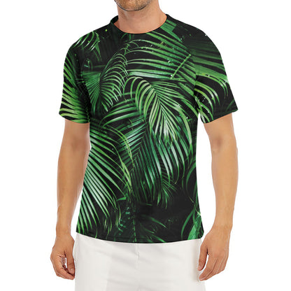 Tropical Palm Leaf Print Men's Short Sleeve Rash Guard
