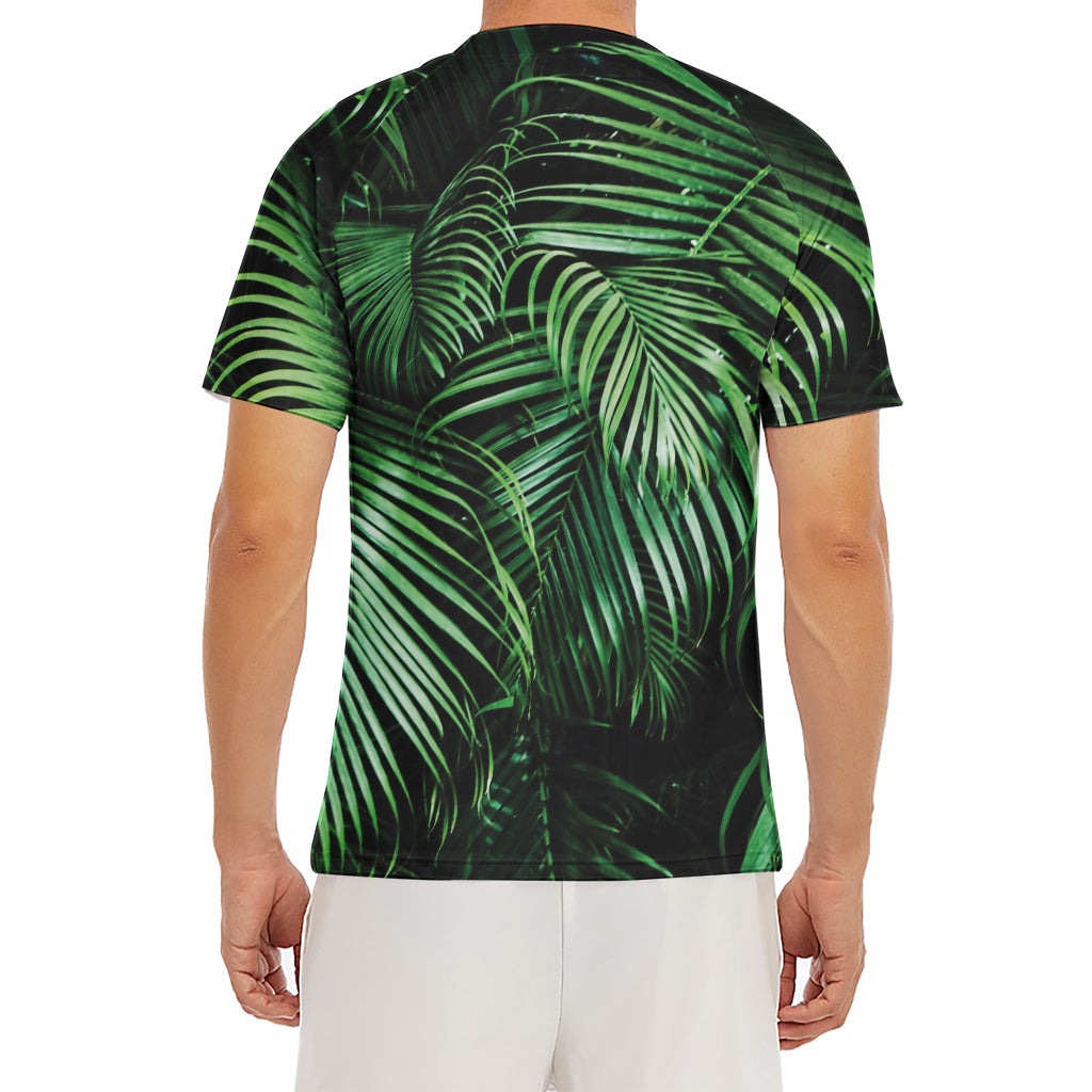 Tropical Palm Leaf Print Men's Short Sleeve Rash Guard
